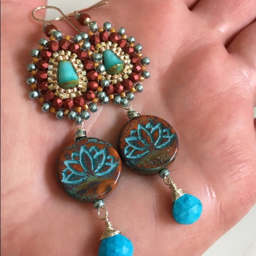 Boho lotus beaded earrings